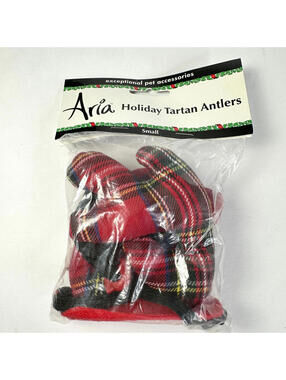 Aria Christmas Holiday Tartan Plaid Antlers for Dogs, Size Small